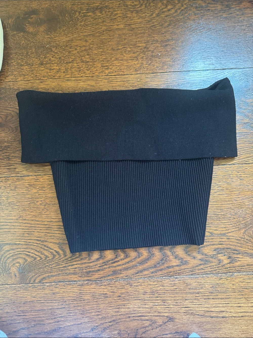 Babaton Black Ribbed Off-Shoulder Crop Top